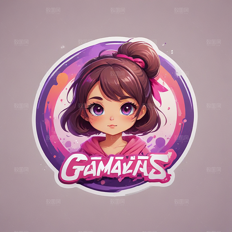 粉色日漫游戏女孩LOGO设计图片