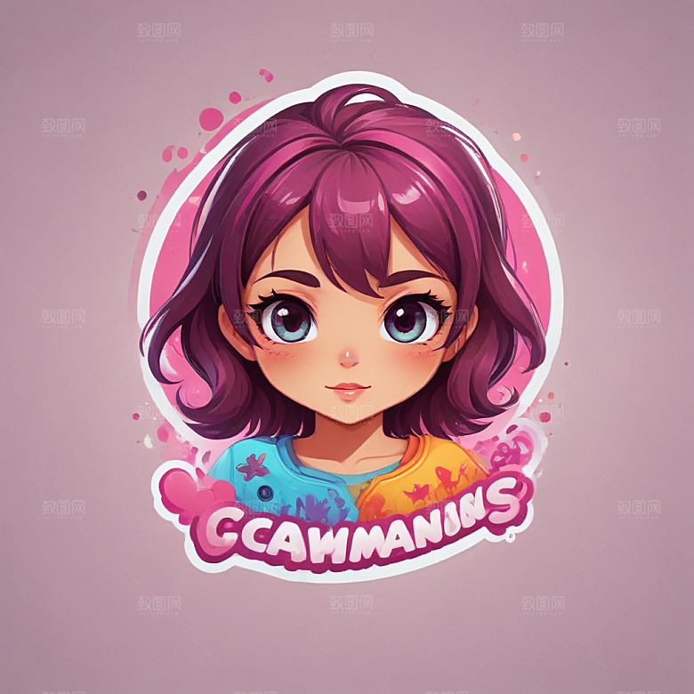 粉色日漫游戏女孩LOGO设计图片