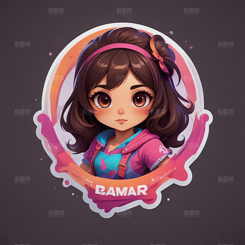 粉色日漫游戏女孩LOGO设计图片