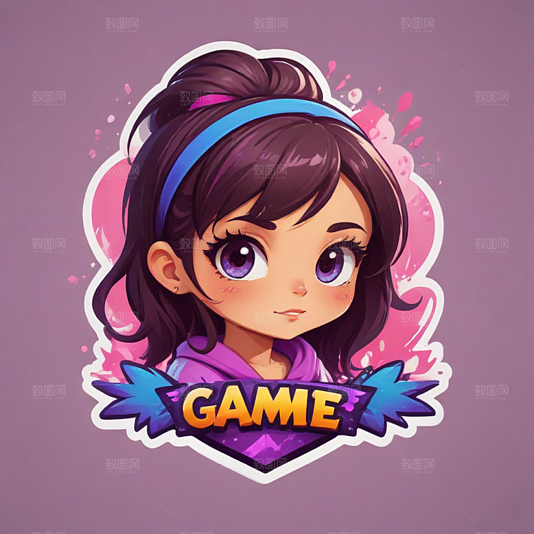 粉色日漫游戏女孩LOGO设计图片