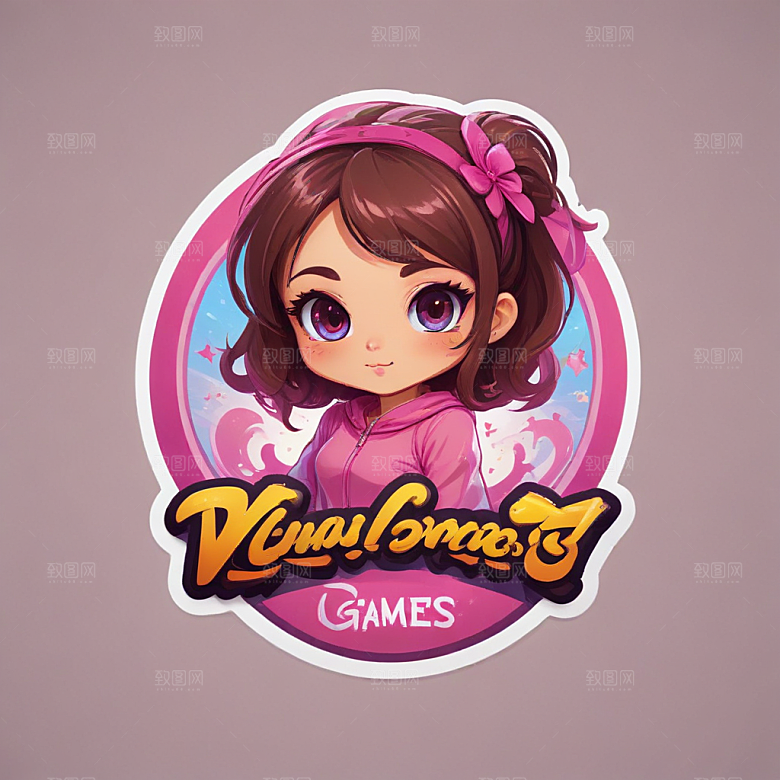 粉色日漫游戏女孩LOGO设计图片