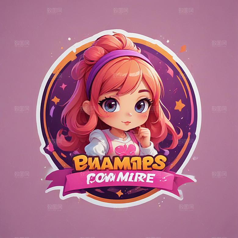 粉色日漫游戏女孩LOGO设计图片