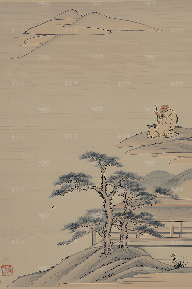 蕾丝中国传统的山水画淡白色背景浅灰