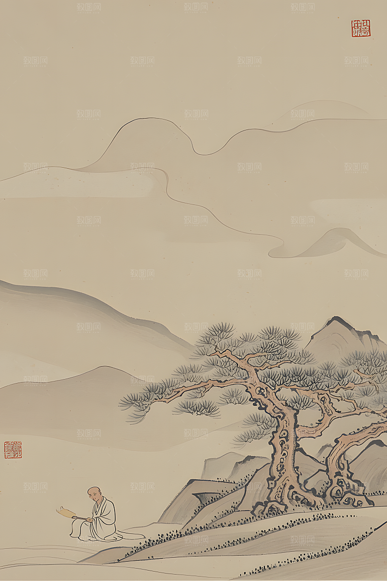 蕾丝中国传统的山水画淡白色背景浅灰