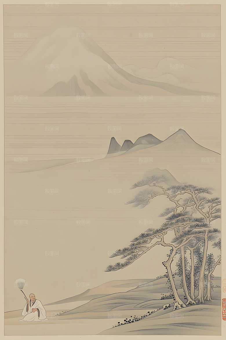 蕾丝中国传统的山水画淡白色背景浅灰