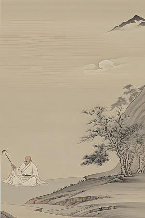 蕾丝中国传统的山水画淡白色背景浅灰