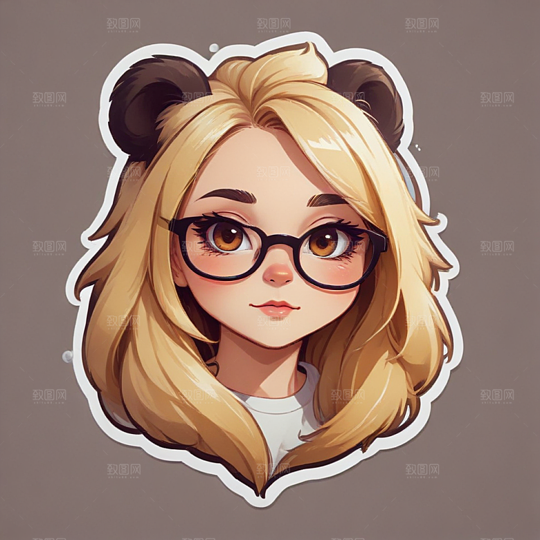 萌系插画金发少女熊猫元素图片