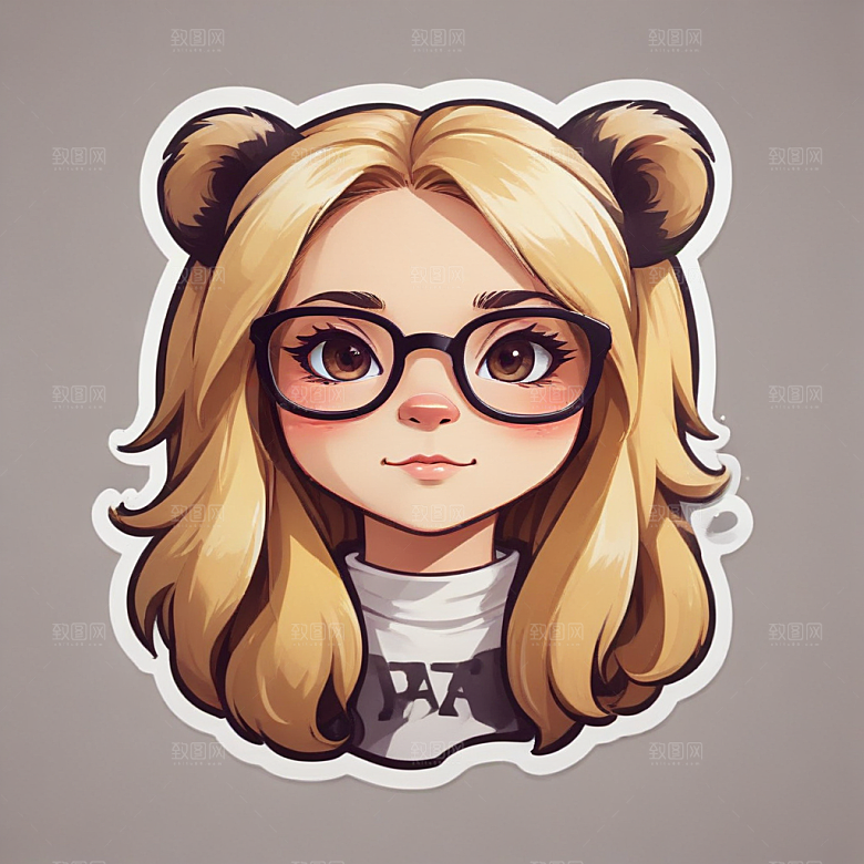萌系插画金发少女熊猫元素图片