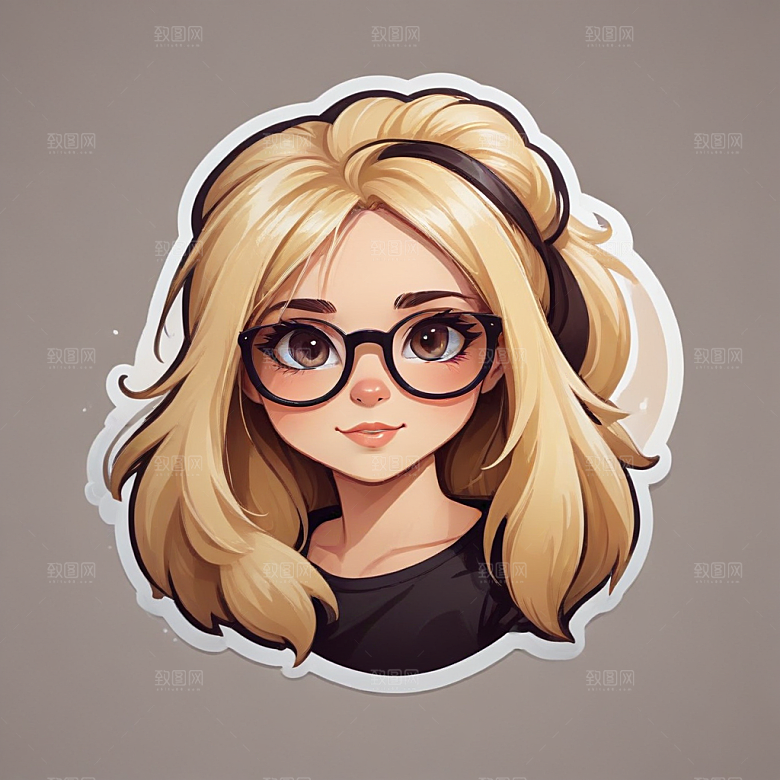 萌系插画金发少女熊猫元素图片