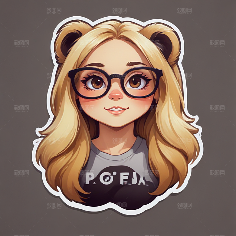 萌系插画金发少女熊猫元素图片