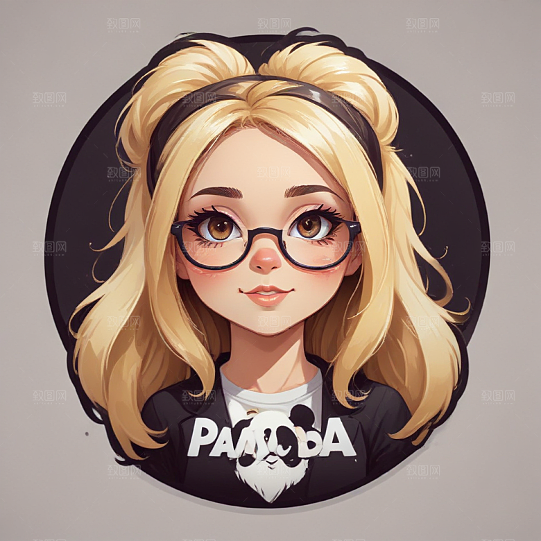 萌系插画金发少女熊猫元素图片