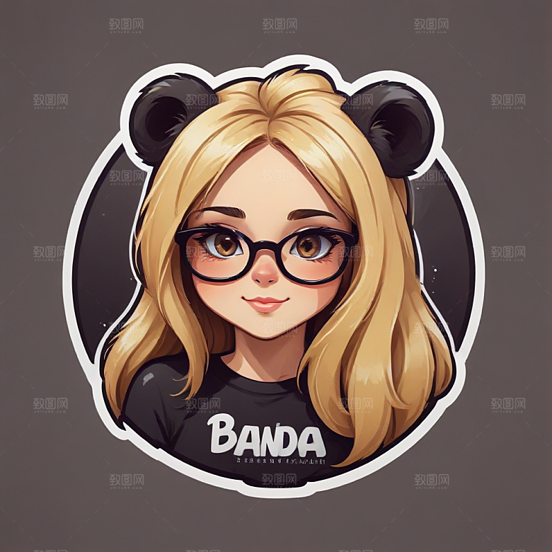 萌系插画金发少女熊猫元素图片