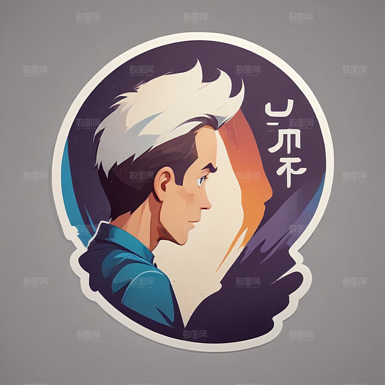 现代插画男子对视观众神秘氛围图片