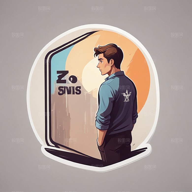 现代插画男子对视观众神秘氛围图片