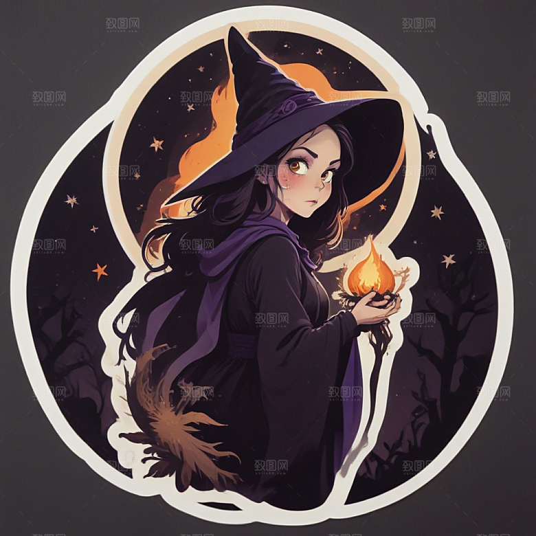 紫色调可爱女巫插画奇缘图片