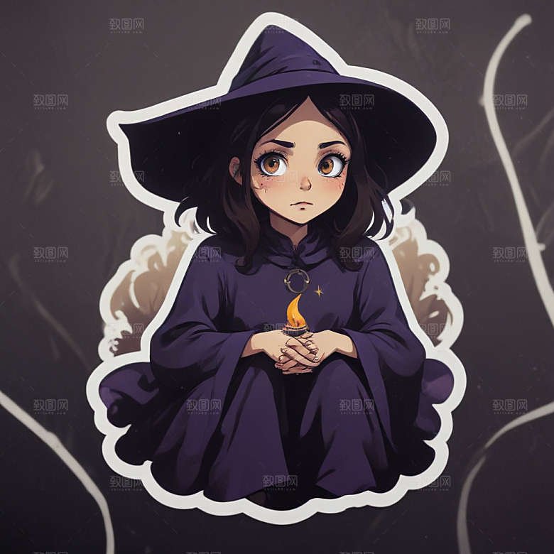 紫色调可爱女巫插画奇缘图片
