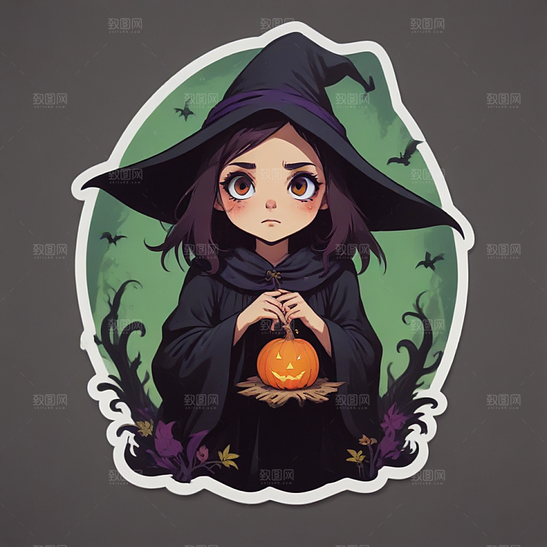 紫色调可爱女巫插画奇缘图片