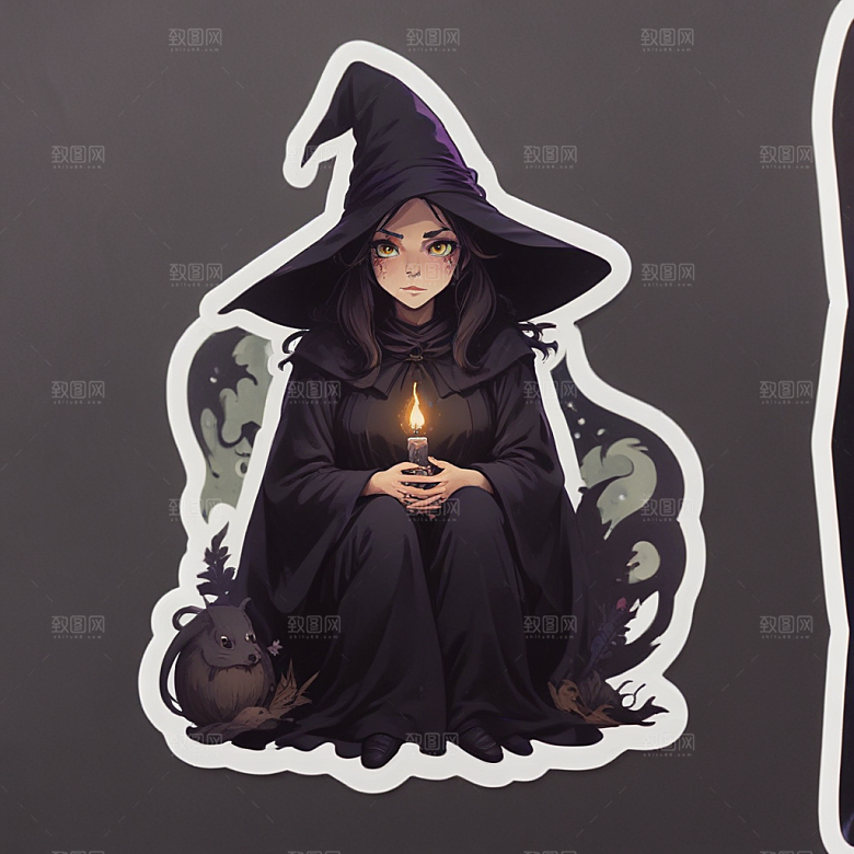紫色调可爱女巫插画奇缘图片