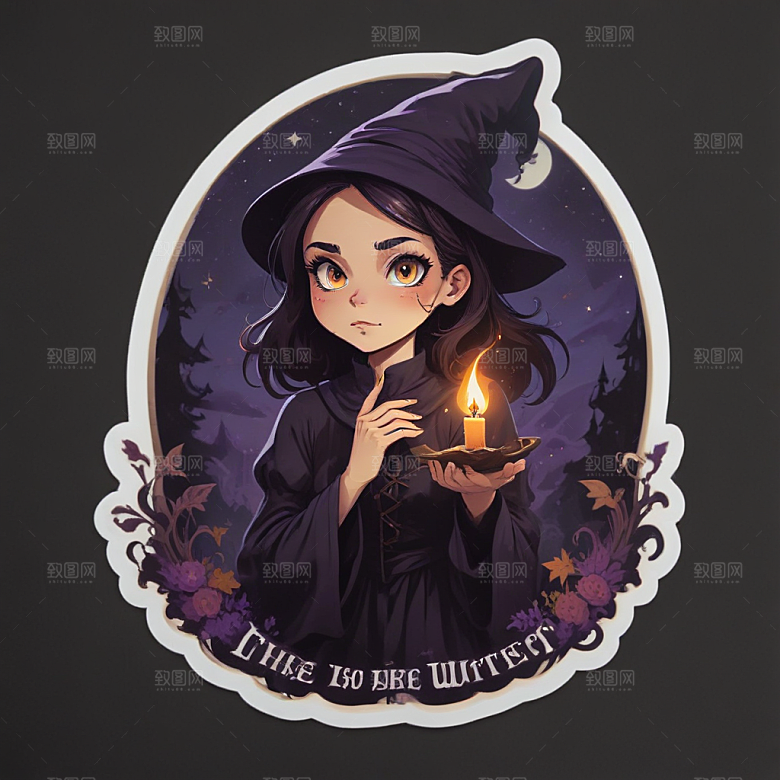 紫色调可爱女巫插画奇缘图片