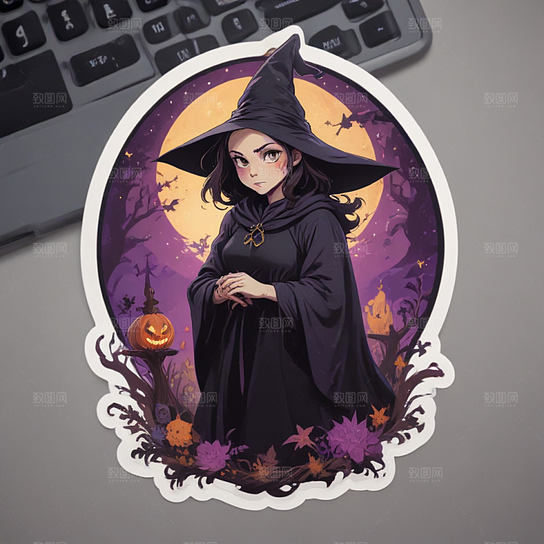 紫色调可爱女巫插画奇缘图片