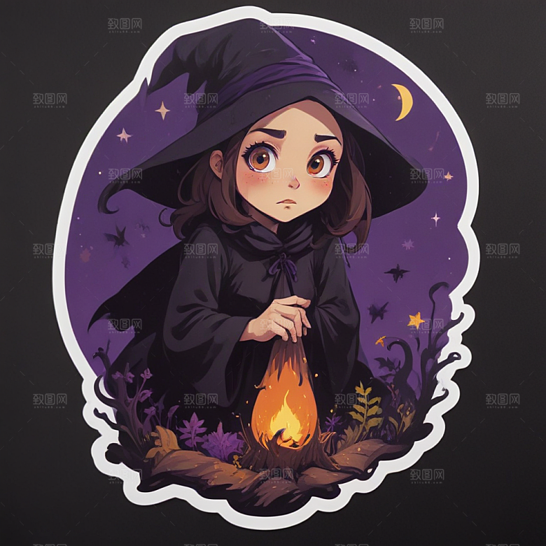 紫色调可爱女巫插画奇缘图片
