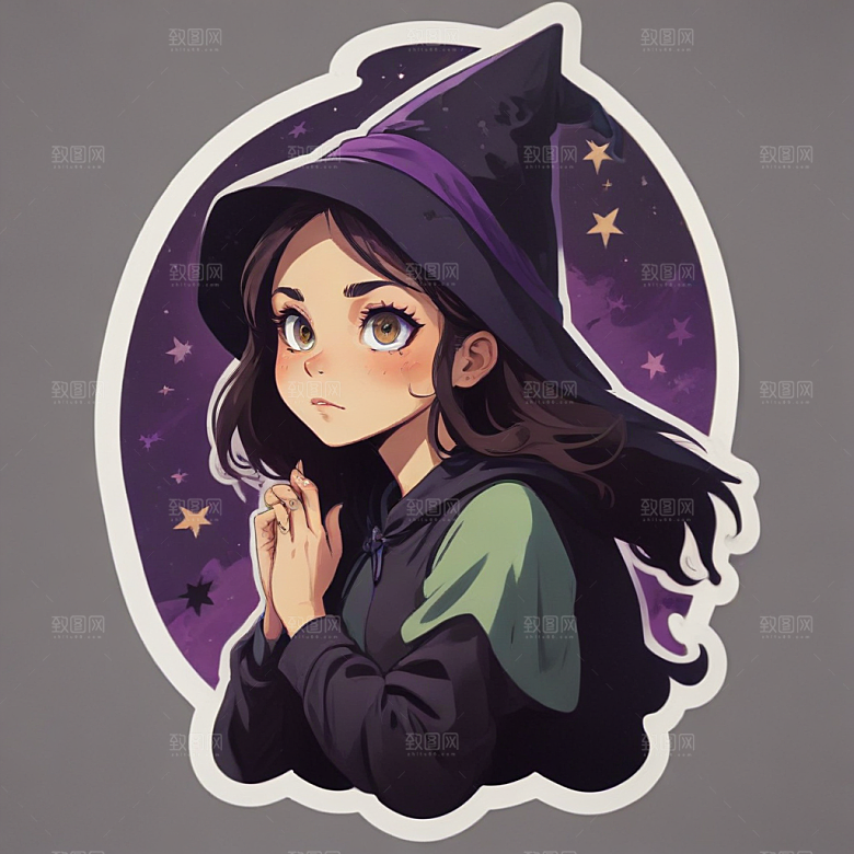 紫色调可爱女巫插画奇缘图片