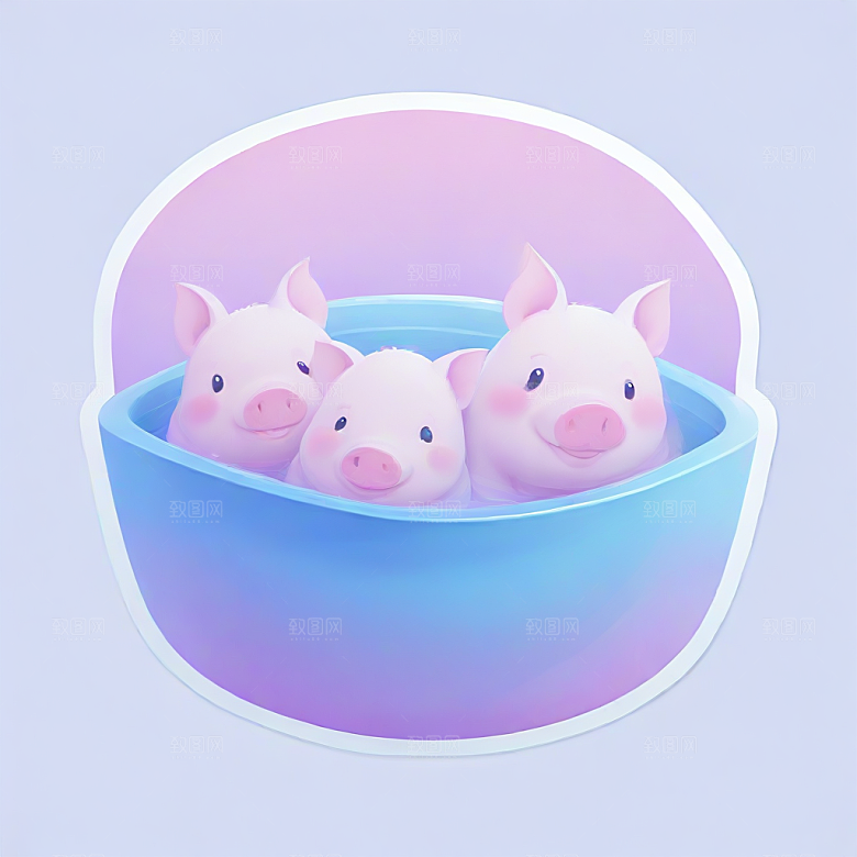 萌系插画 四只小猪在水里游泳图片