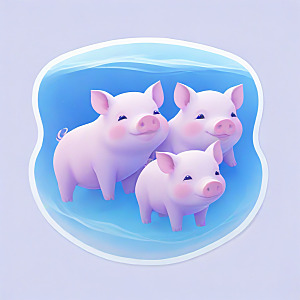萌系插画 四只小猪在水里游泳图片