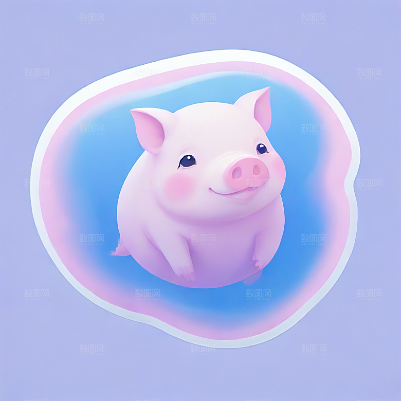 萌系插画 四只小猪在水里游泳图片