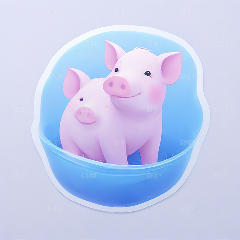 萌系插画 四只小猪在水里游泳图片