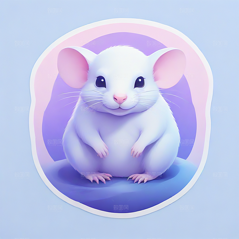 萌系插画 白色小鼠图片