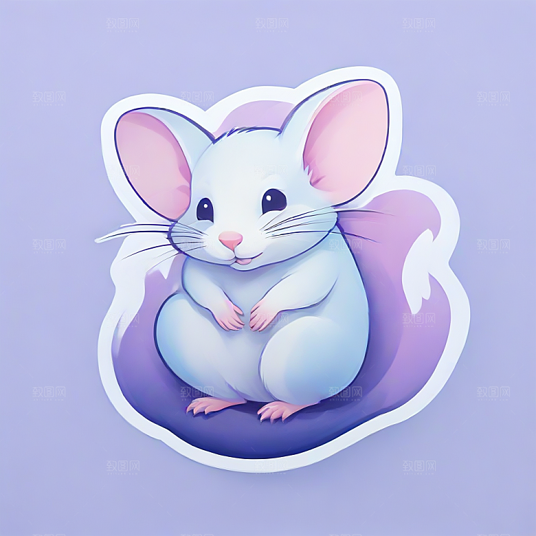 萌系插画 白色小鼠图片