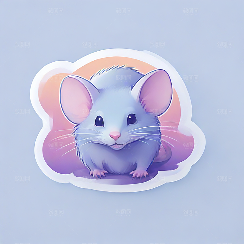 萌系插画 白色小鼠图片