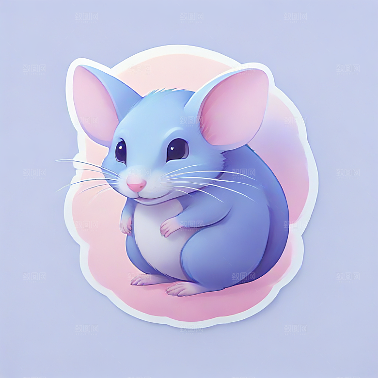 萌系插画 白色小鼠图片