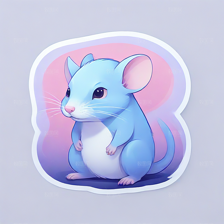萌系插画 白色小鼠图片