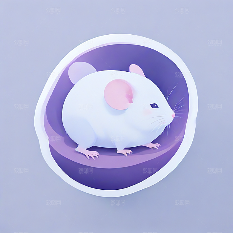 萌系插画 白色小鼠图片