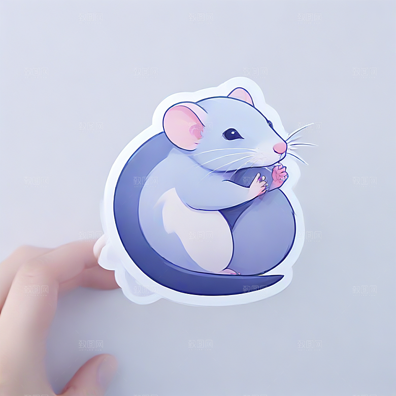 萌系插画 白色小鼠图片
