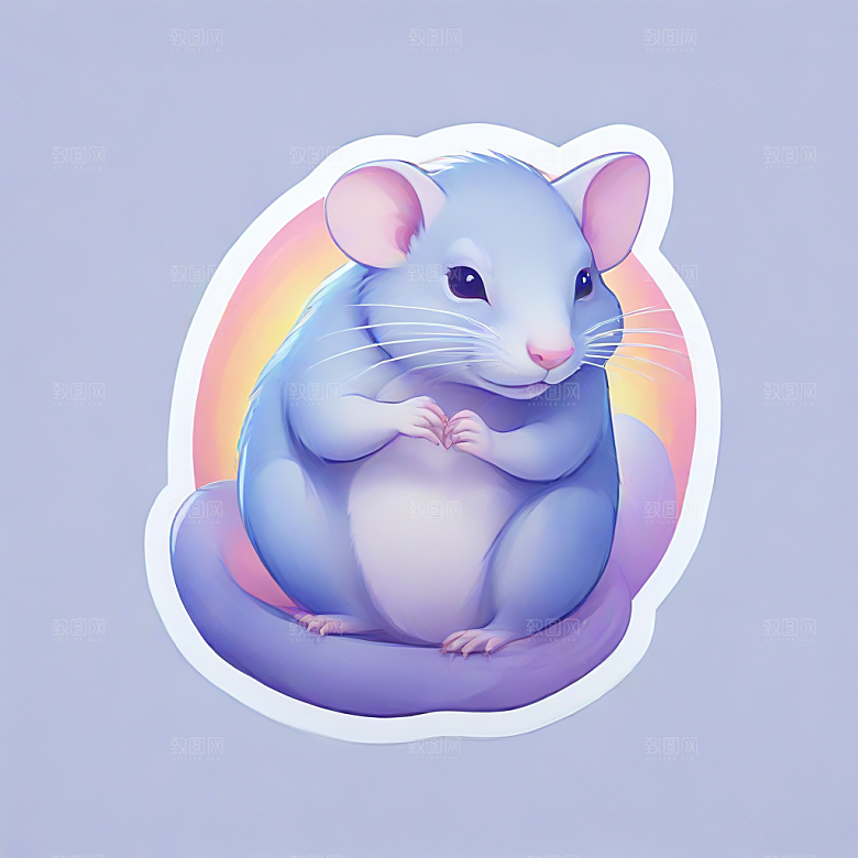 萌系插画 白色小鼠图片