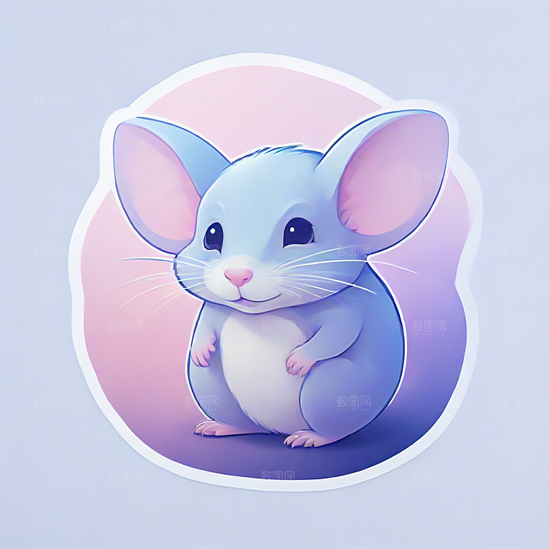萌系插画 白色小鼠图片