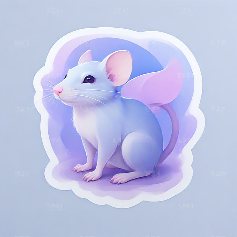 萌系插画 白色小鼠图片