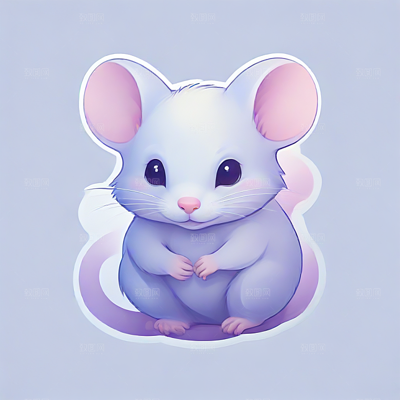 萌系插画 白色小鼠图片