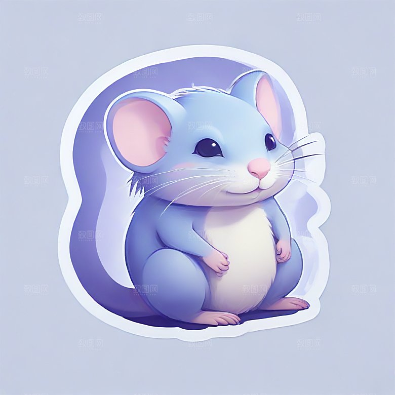 萌系插画 白色小鼠图片