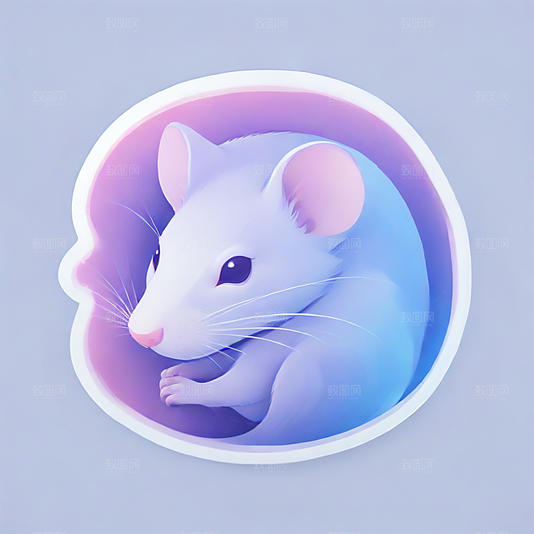 萌系插画 白色小鼠图片
