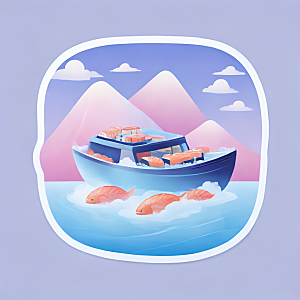 日式插画寿司船富士山风景图片