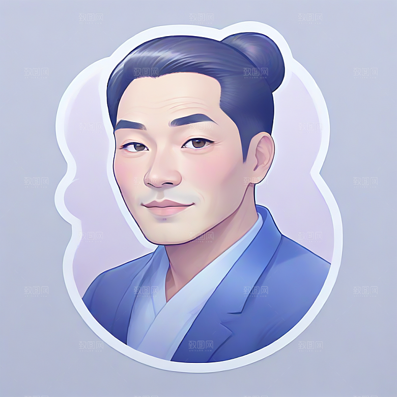 英俊中年男子彩色插画图片