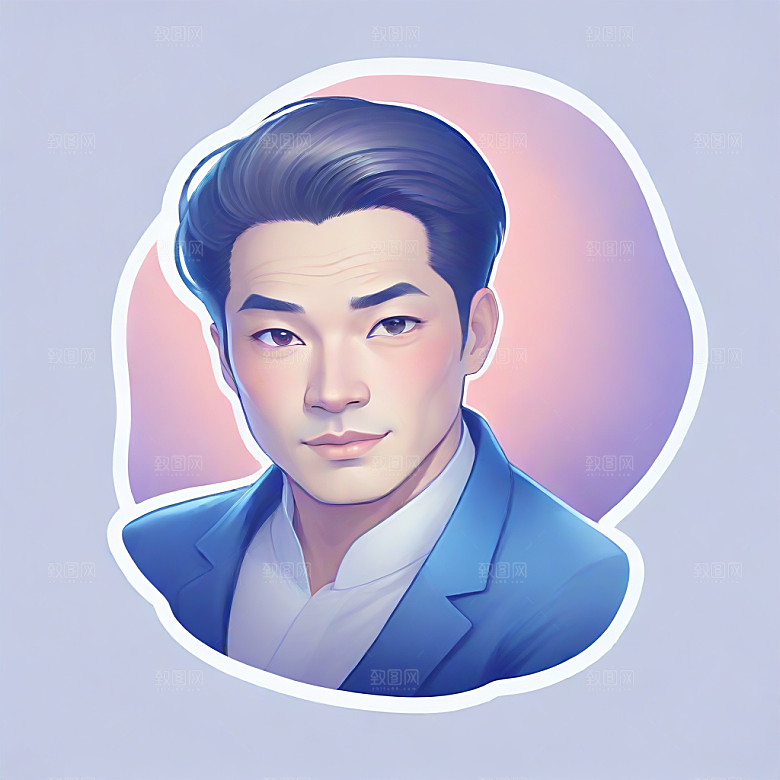 英俊中年男子彩色插画图片