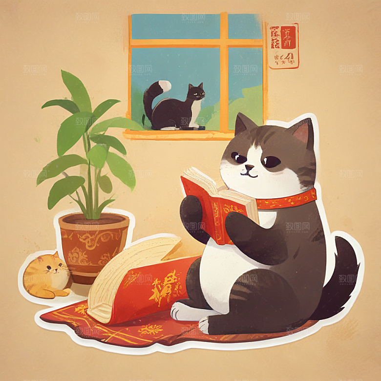 坐在地板上读书，旁边有咖啡的中国