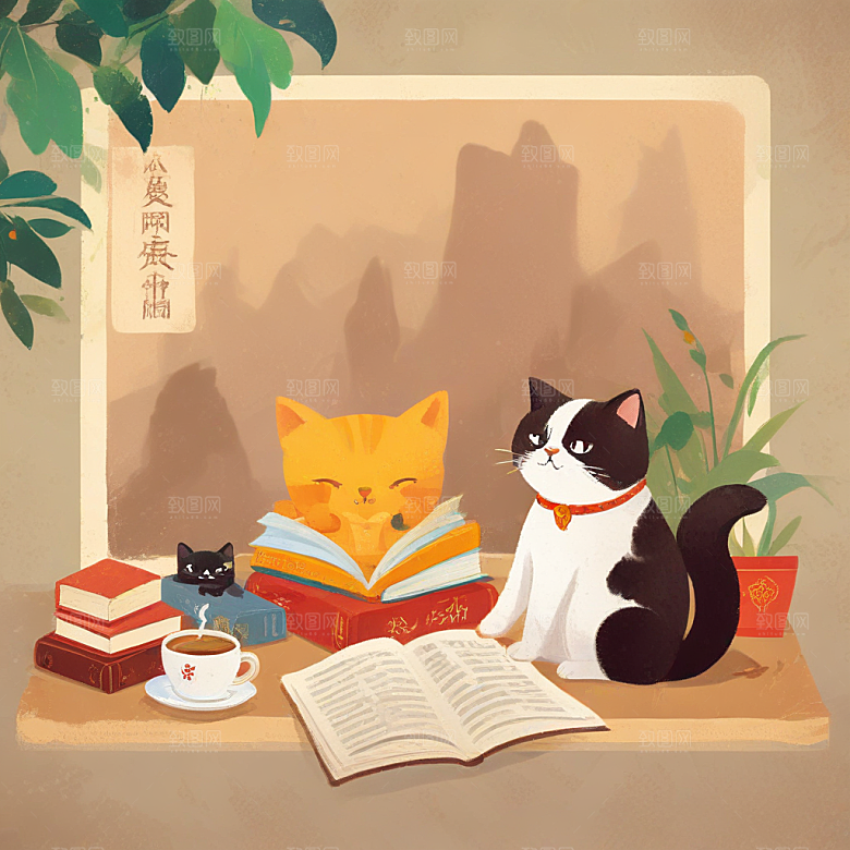 坐在地板上读书，旁边有咖啡的中国