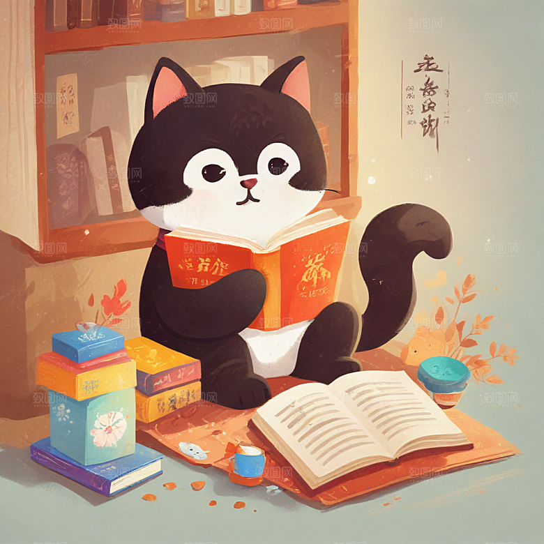 坐在地板上读书，旁边有咖啡的中国