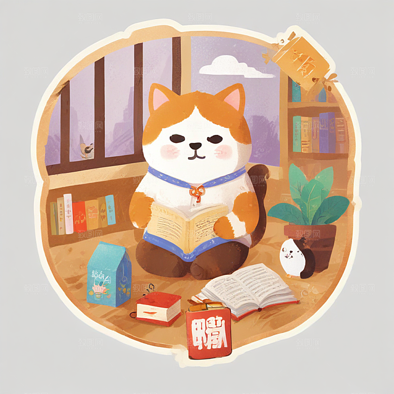 坐在地板上读书，旁边有咖啡的中国